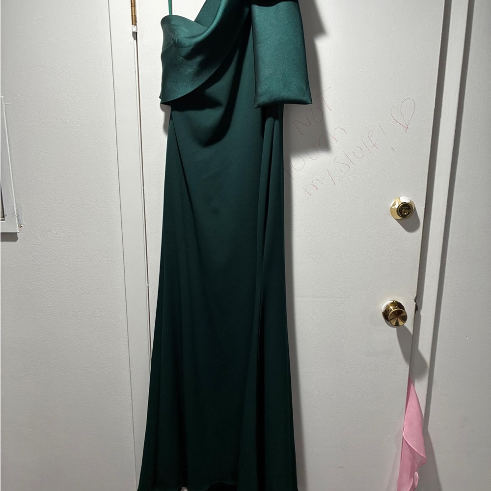 Betsy & Adam One Shoulder Dark Green Dress - Picture 10 of 12